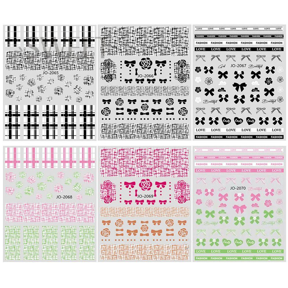 MXBEAUTY 3d Stiker Kuku Mewah DIY Perekat Diri Ikatan Simpul Garis Kisi Desain Inggris Bijian Rose Nail Art Dekorasi