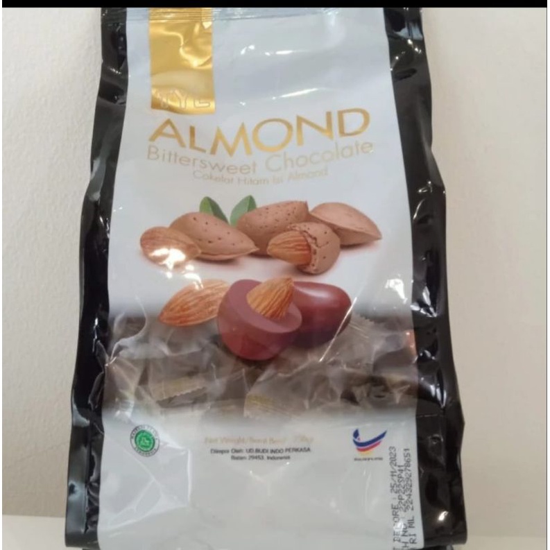 

COKELAT HITAM isi ALMOND TYL | ALMOND BITTER SWEET CHOCOLATE 259 gram.