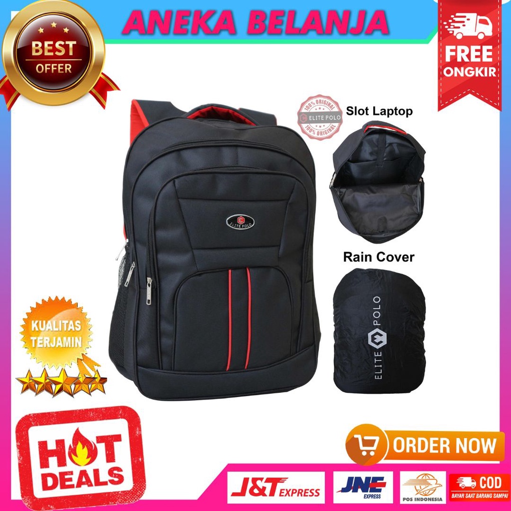 Ransel Pria Elite Polo Original Hitam Backpack Dinas Pemerintah Diklat Kantor Ecer Grosir Kuat Awet