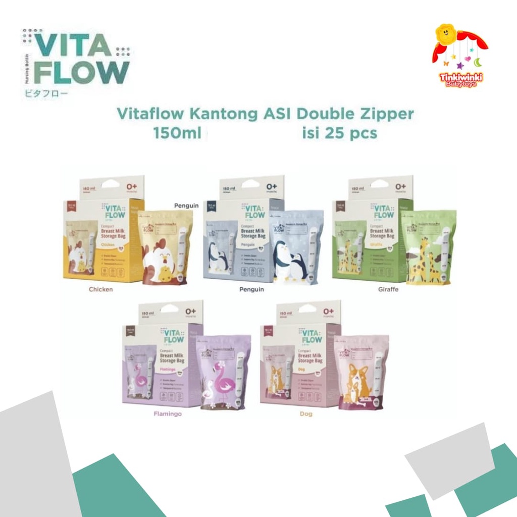 VITAFLOW Kantong ASI 150ml Double Zipper Anti Bocor Animal Series