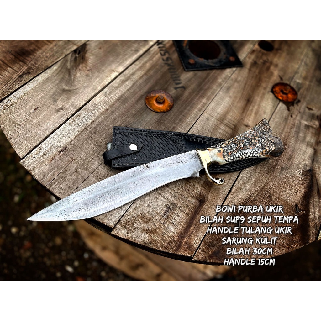 Pisau Berburu Hunting Knife Survival Bowie Purba Ukir