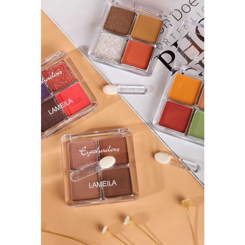 LAMEILA Eyeshadow 4 Warna Kombinasi Glitter Waterproof Tahan Lama 3049