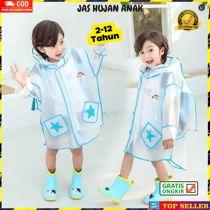 JAS HUJAN ANAK LAKI LAKI KOREA MANTEL COWOK RAINCOAT KIDS MOTIF BIRU KUCING USIA 2-12 TAHUN YW2S1