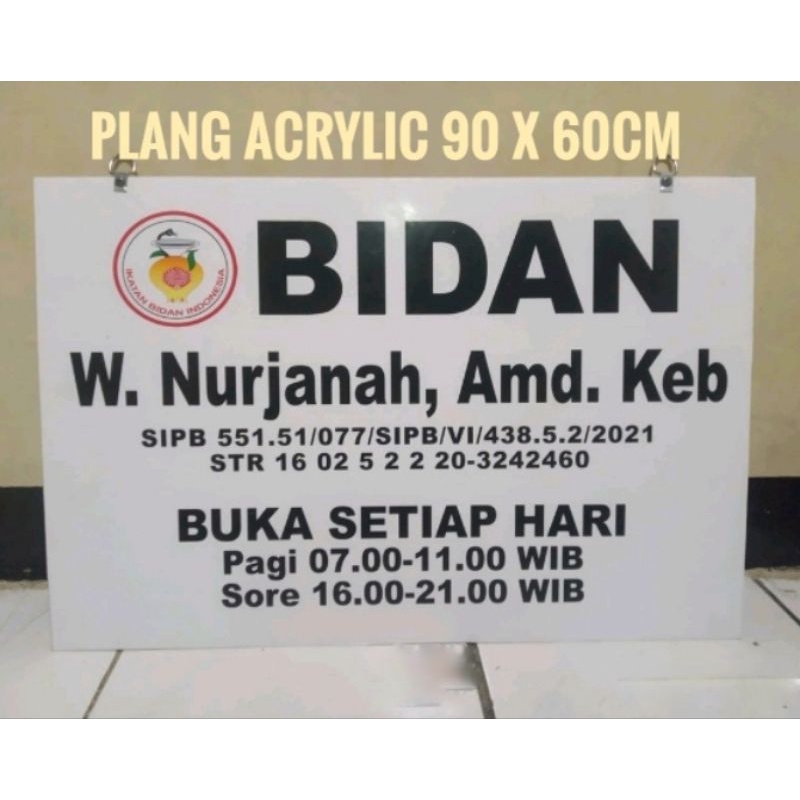 Plang Nama Acrylic Praktek Bidan/Dokter Ukuran 90 x 60cm