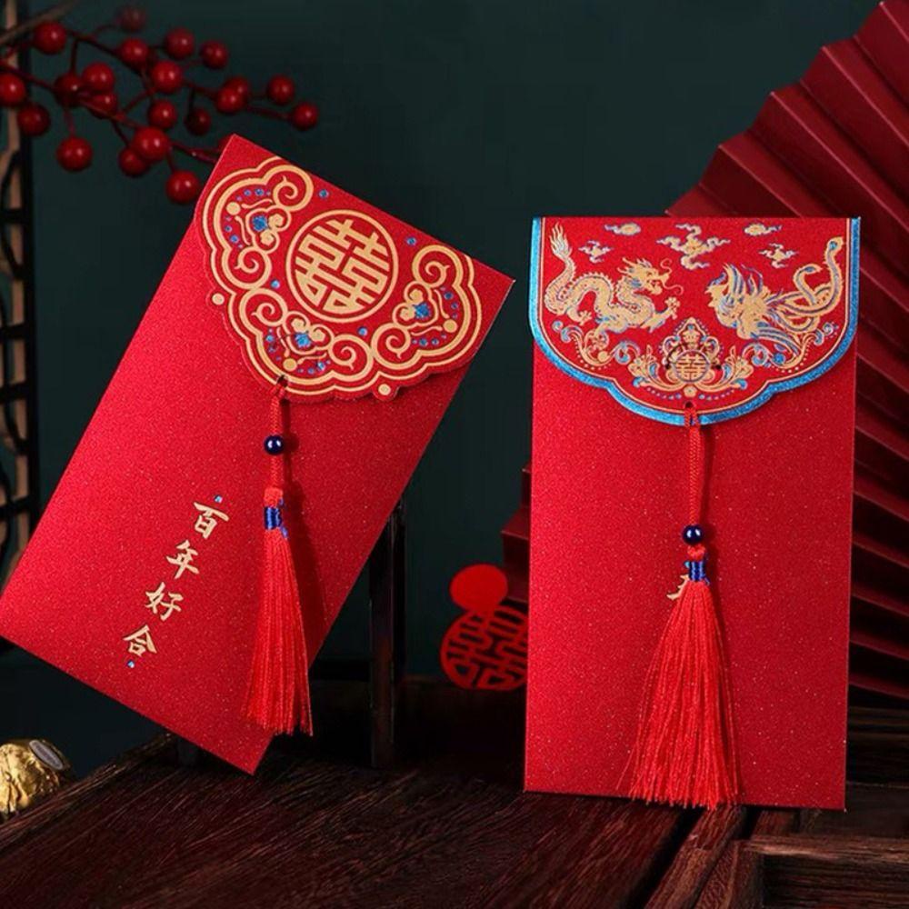 Mxbeauty Amplop Merah Imlek Merah Klasik Spring Festival Wedding 10pc Hongbao Paket Uang