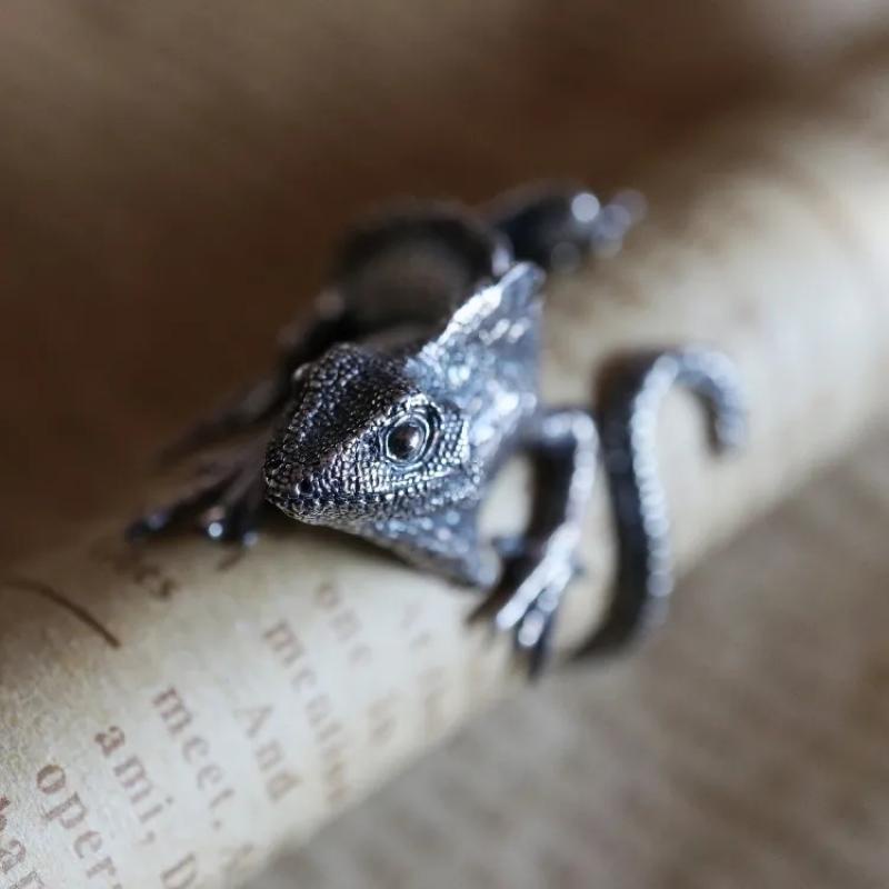 Lizard Cincin Pria Model Terbuka Warna Silver Gaya Vintage Casual Adjustable Untuk Pesta / Hadiah