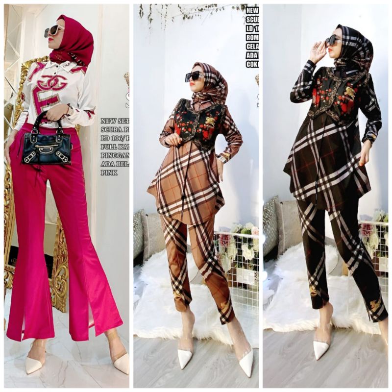 ReadyNew orySHR setelan celana rompi kotak bunga+Stelan celana cutbray c3n3l pink series