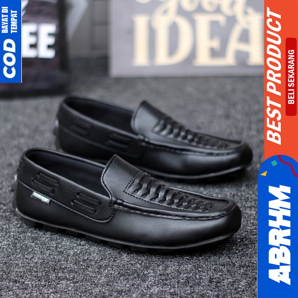 Sepatu Formal Full Hitam Pantofel Kerja Kantor Pria Original Abrhm Morits