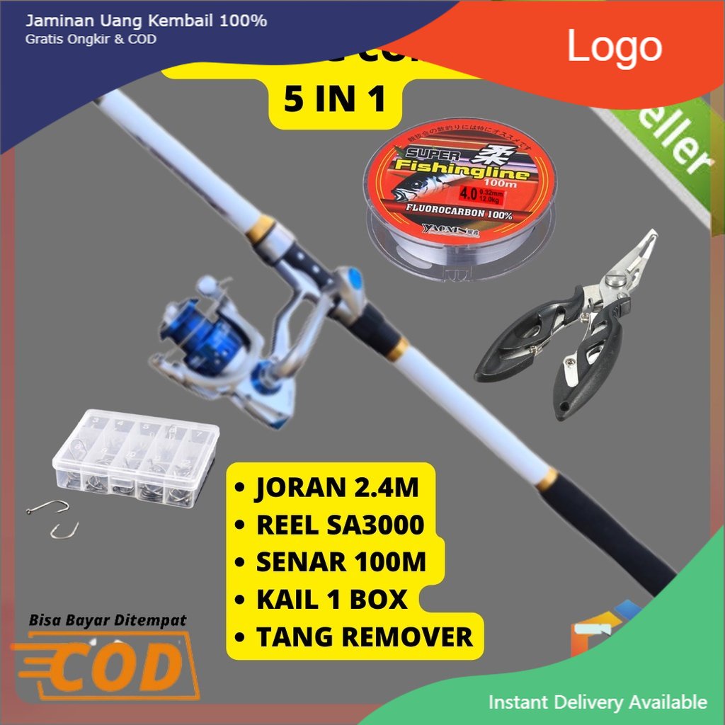Promo COD Joran Pancing Set Fishing Rod Tongkat Stik Carbon 2.4M Reel Gulungan Kerekan Katrol Spinni