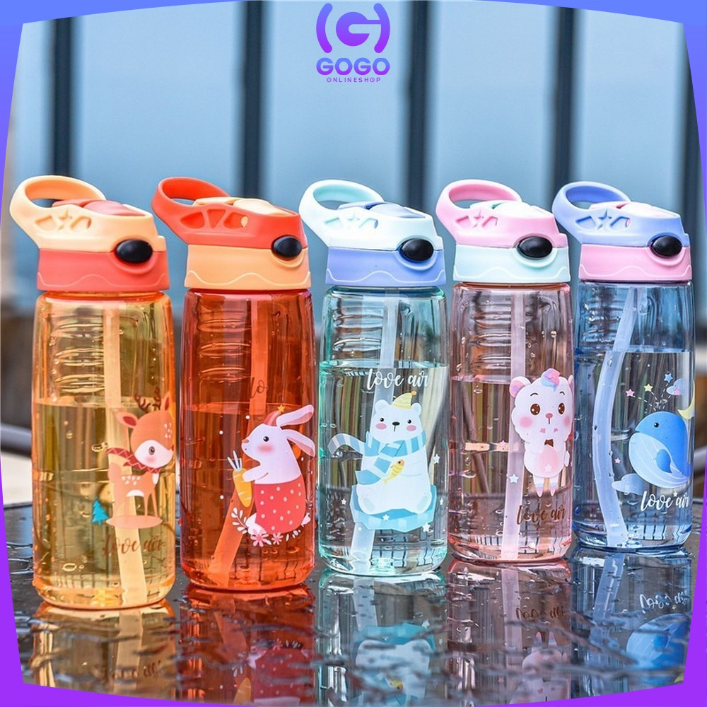 GOGO-C309 Botol Air Minum 550ML Food Grade / Botol Minum Anak Sedotan Lucu Motif Karakter Imut BPA FREE