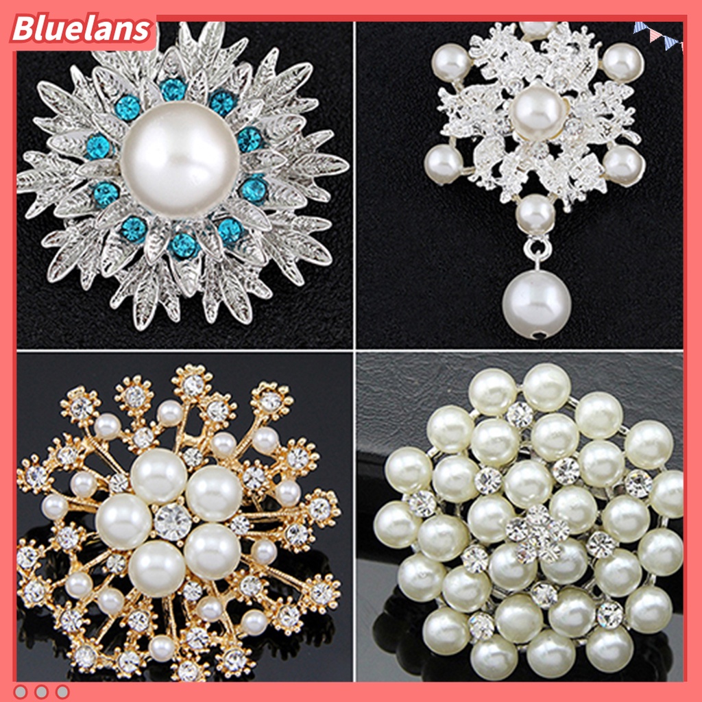 Bros Pin Bentuk Bunga Aksen Mutiara Imitasi Bahan Alloy Untuk Wanita