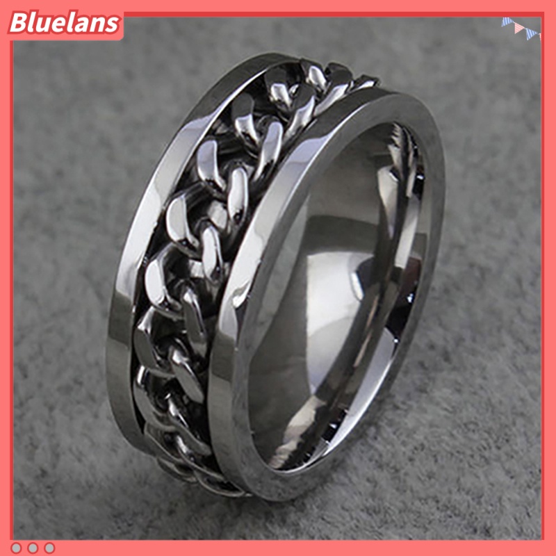 Bluelans Cincin Rantai Bahan Stainless Steel Gaya Punk Untuk Pria Dan Wanita