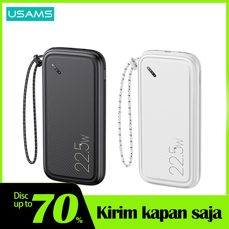 USAMS Official Original PB56 QC/ PD/ AFC LED Powerbank Fast Charging Type c / Micro USB  22.5W/10W 10000/ 20000 mah Power bank with Carbon Lanyard powerbank