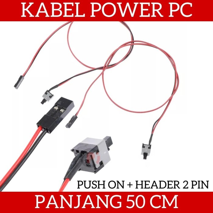 Kabel Tombol Power PC Komputer Panjang 50cm Push On + Header 2 Pin