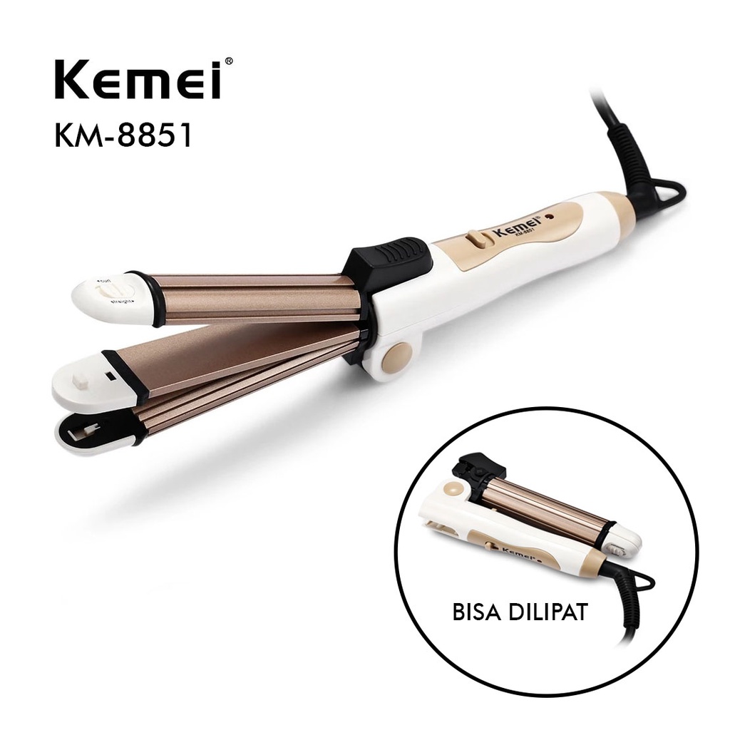 Kemei KM-8851 Multifunction 3in1 Hair Iron Catok Rambut Lipat