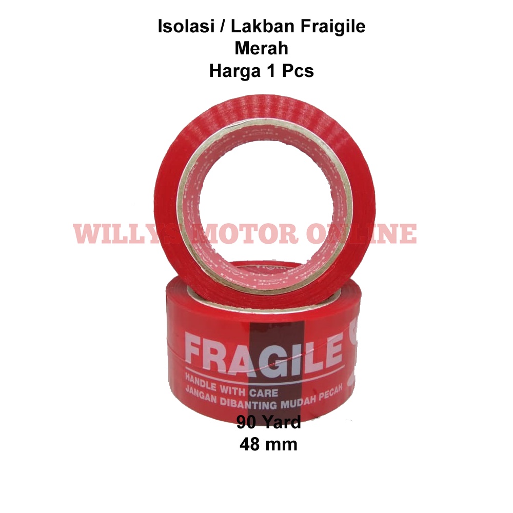 

Lakban Fragile merah 90 yard Jangan Di Banting / Isolasi Fragile Merah Paket