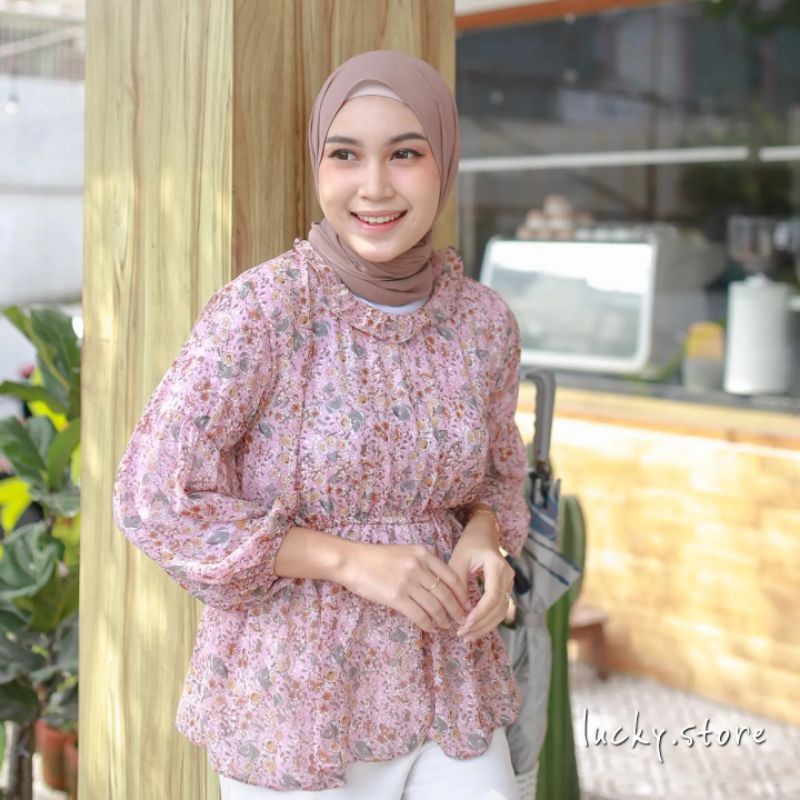 FLOWER BLOUSE BABYDOLL CERUTY//KOREAN BLOUSE CERUTY
