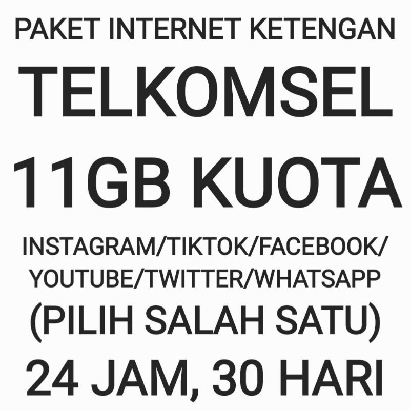 [CHAT DULU SEBELUM ORDER]Paket Internet Telkomsel Ketengan Sosmed Sosial Social Media 11 GB 30 Hari 