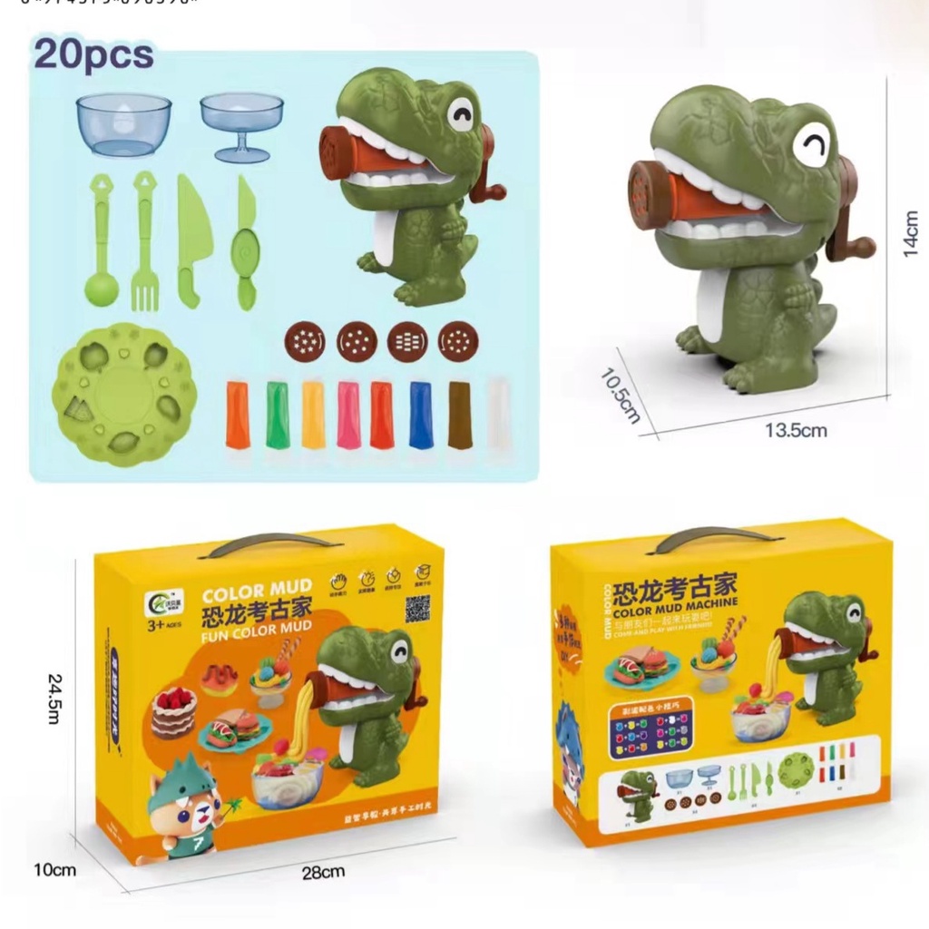 [FUNNY]Mainan Anak Plastisin Dan Cetakan Set Lengkap Motif Dino Dan Tupai / Mainan Lilin Plastisin / Mainan Playdough