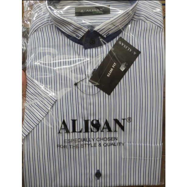 Alisan Kemeja Motif Salur Tangan Pendek Slimfit
