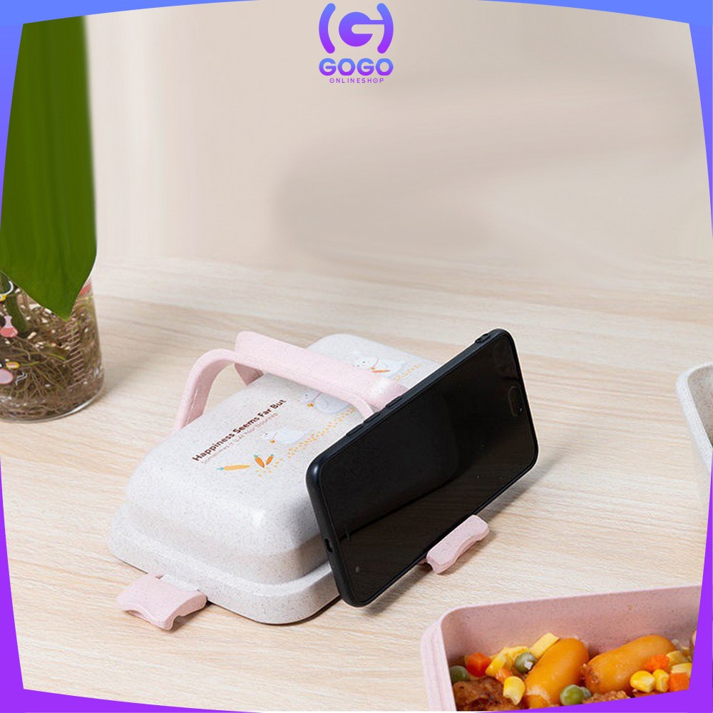 GOGO-C693 Tempat Makan Anti Tumpah Lunch Box Set Free Sendok Sumpit Bahan PP Jerami Gandum BPA FREE / Kotak Bekal Microwavable Bento Set Portable