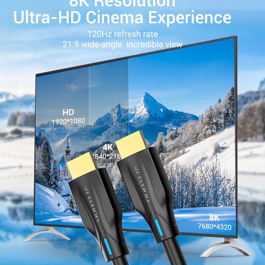 Langsung Order Vention Kabel HDMI 2.1 Kecepatan Tinggi 48Gbps 4K@120Hz 8K 60Hz untuk PS4/TV