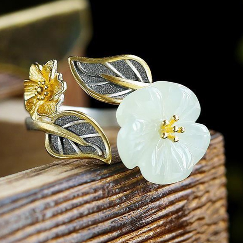 Fancyqube Fancycube Cincin Emas 18K Dengan Batu Giok Hetian Warna Putih Gaya Vintage