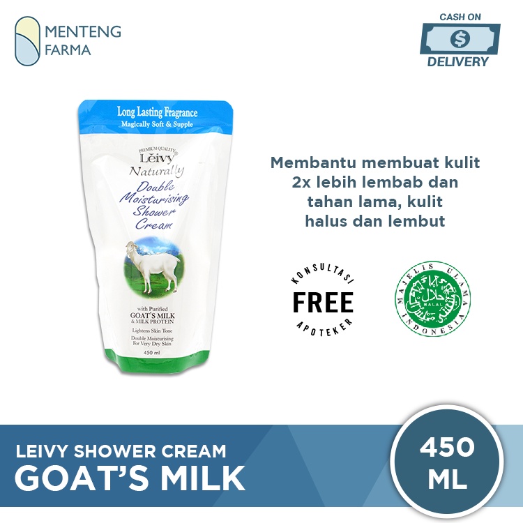 Leivy Shower Cream Goats Milk Refill 450 mL - Sabun Mandi Dengan Susu Kambing