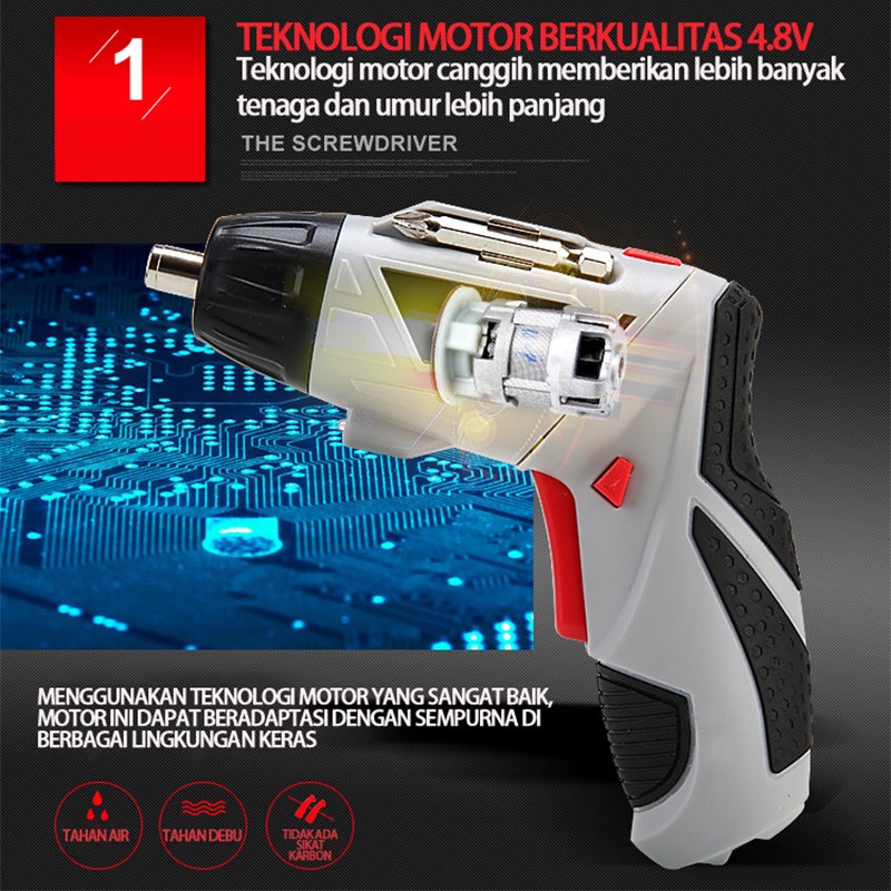 4.8VBor tangan yang dapat diisi ulang / Obeng Rumah Tangga / Electric Screw Driver / Obeng Listrik / Obeng