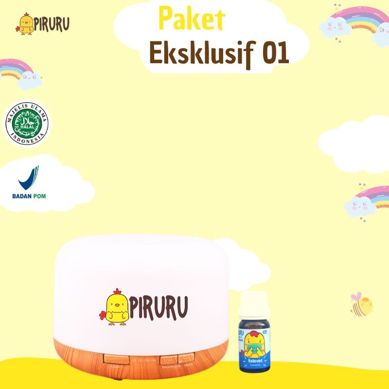 Paket Eksklusif 1 Piruru Essential Oil Batuk Pilek Diffuser Humidifier Essentials Oil Pure Minyak Es