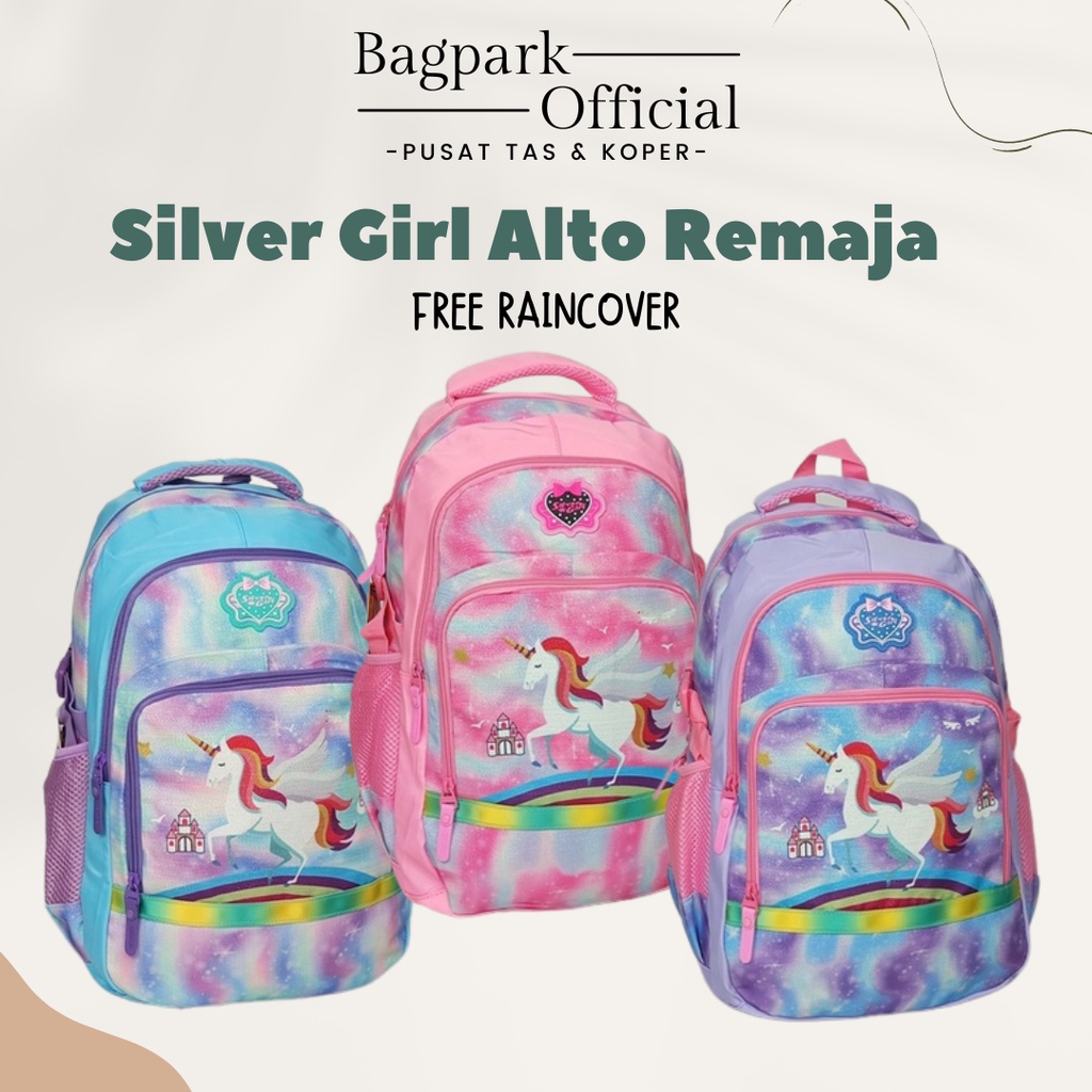 TAS ANAK RANSEL REMAJA ALTO SILVER GIRL ORIGINAL TAS MOTIF RAINBOW GAMBAR KUDA PONY