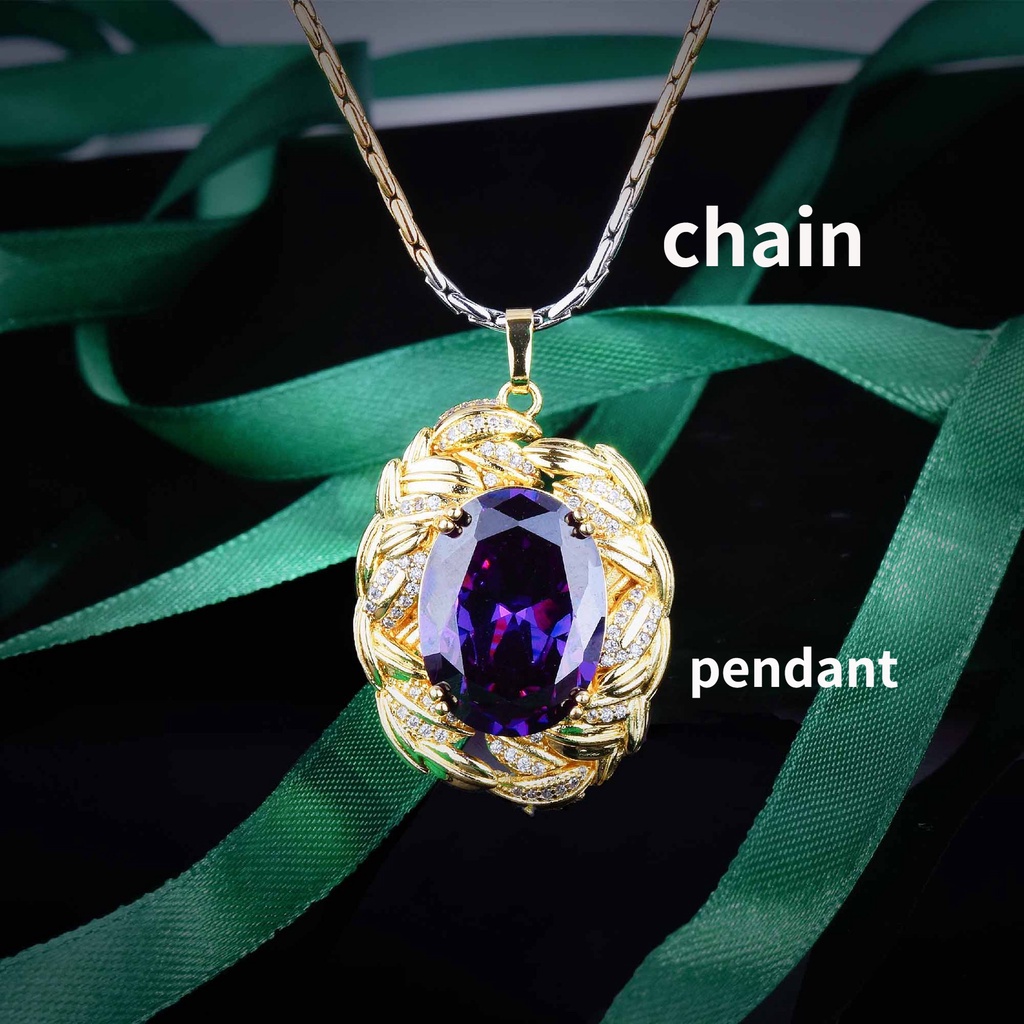 Goldkingdom Perhiasan Fashion 24K Bangkok Aksesoris Ready Stock Mitologi Yunani Cabang Zaitun Amethyst Set Berlian Ungu Kalung Anting Cincin