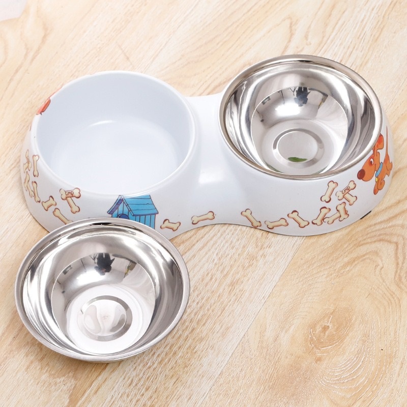 Mangkok Makan Stainless Double Motif Untuk Kucing Dan Anjing