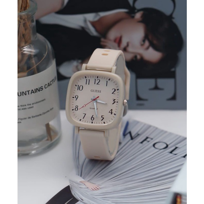 PA JAM TANGAN WANITA / PRIA ANALOG QUARTZ  RUBBER WATCH IMPORT GROSIR KOTAK PERSEGI HIGH QUALITY RM059