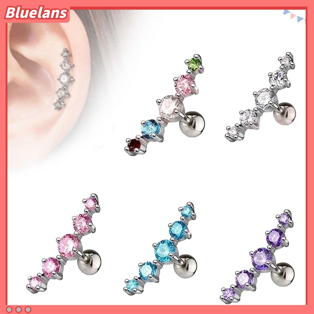 Bluelans 1Pc Lady Rhinestone Inlaid Arc Shape Ear Stud Earring Cartilage Piercing Jewelry