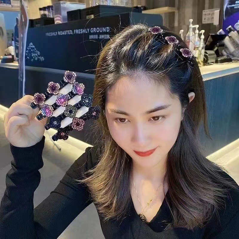 1 Pc Jepit Rambut Model 3 Klip Kecil Aksen Batu Kristal Berkilau Untuk Wanita