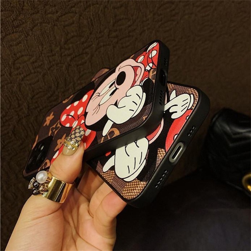 Disney Case Motif Mickey Minnie Mouse Bahan Kulit Untuk iPhone 14 13 12 11 Pro X XS Max XR 7 8 Plus