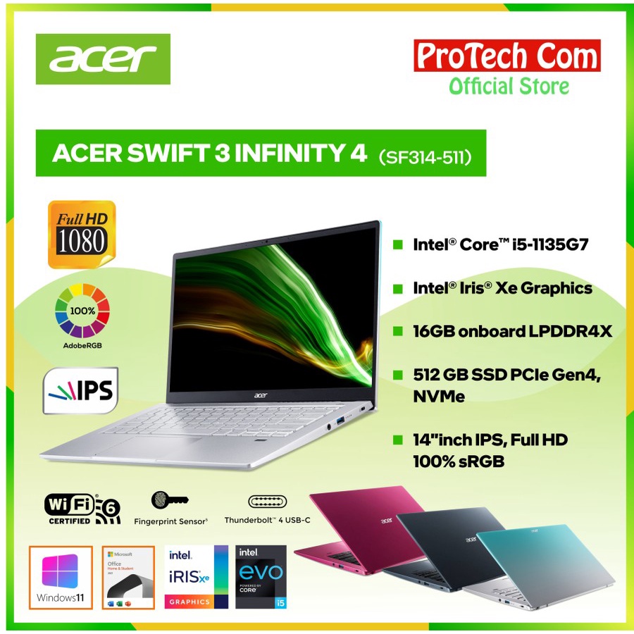 Jual Acer Swift 3 Infinity 4 Sf314 511 I5 1135g7 16gb 512gb 14 Fhd Ohs