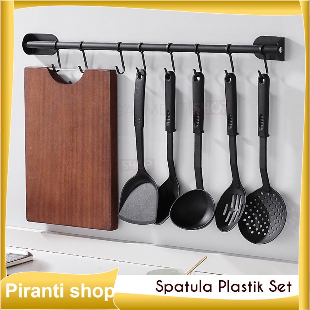 Spatula Set Isi 6 Pcs Sutil Sendok Sayur Peralatan Masak Dapur Plastik Hitam Tahan Panas Murah Besar