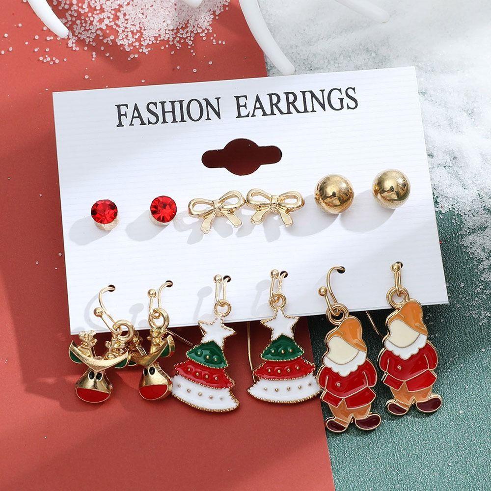 Needway Natal Stud Earrings Untuk Gadis Hadiah Kreatif Paduan Seng Elk Santa Claus Snowman Drip Minyak Bell Wanita Drop Earrings