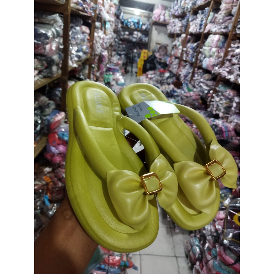 Sandal Jepit pita Wanita dewasa Import Balance 2024 (36-41) sandal jelly anti slip Full Jelly Empuk Elastis Motif Pita Balance