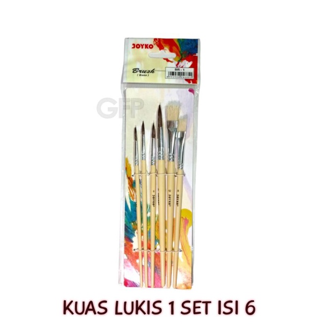 Kuas Lukis 1 Set 6 pcs Joyko BR-1 - Paket Alat Lukis Gambar Cat Air Minyak Kanvas Seniman Sekolah