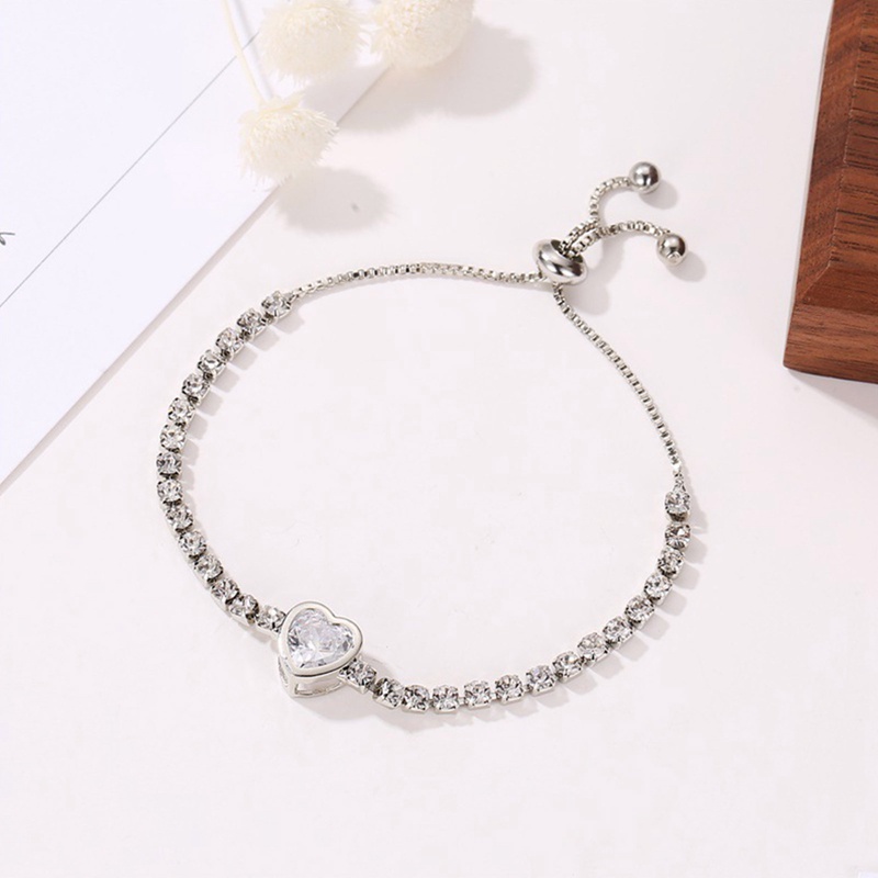Gelang Tangan Silver Hias Kristal Berlian Imitasi Untuk Wanita