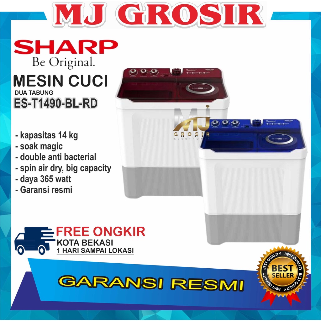 MESIN CUCI SHARP EST 1490 14 KG 2 TABUNG 1490 14KG DOLPHINWAVE