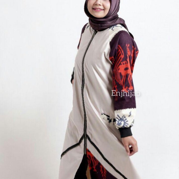 Gamis Motif Abstrak Premium Baju Toyobo Model Belah Depan Terkini