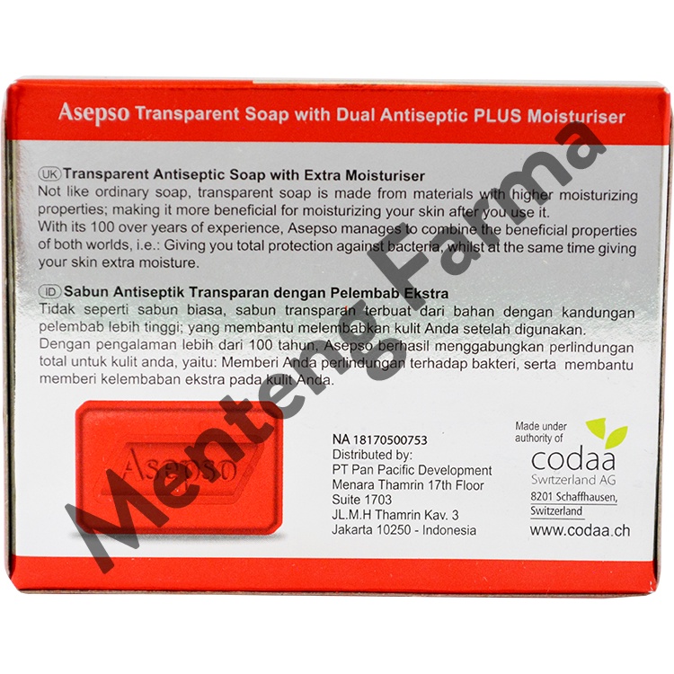 Asepso Moisture Care Transparent Soap 80 Gram - Sabun Batang Antiseptik