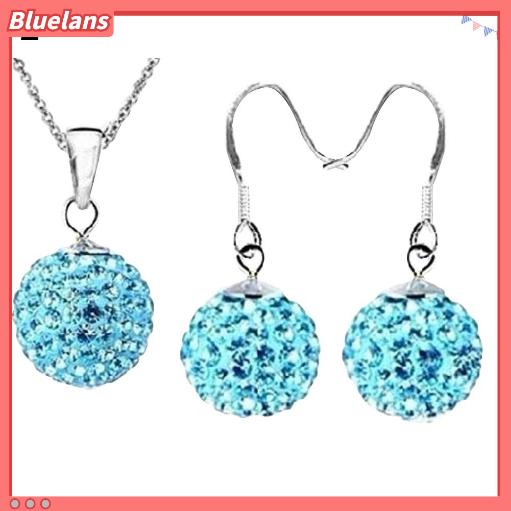 2pcs / Set Kalung Anting Kait Bentuk Bola Aksen Berlian Imitasi Untuk Wanita