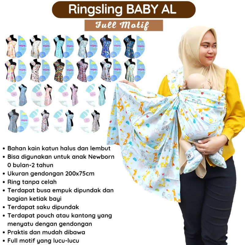 Gendongan Ringsling Baby Al FULL motif / POLOS Gendongan bayi samping empuk Gendongan Baby Al