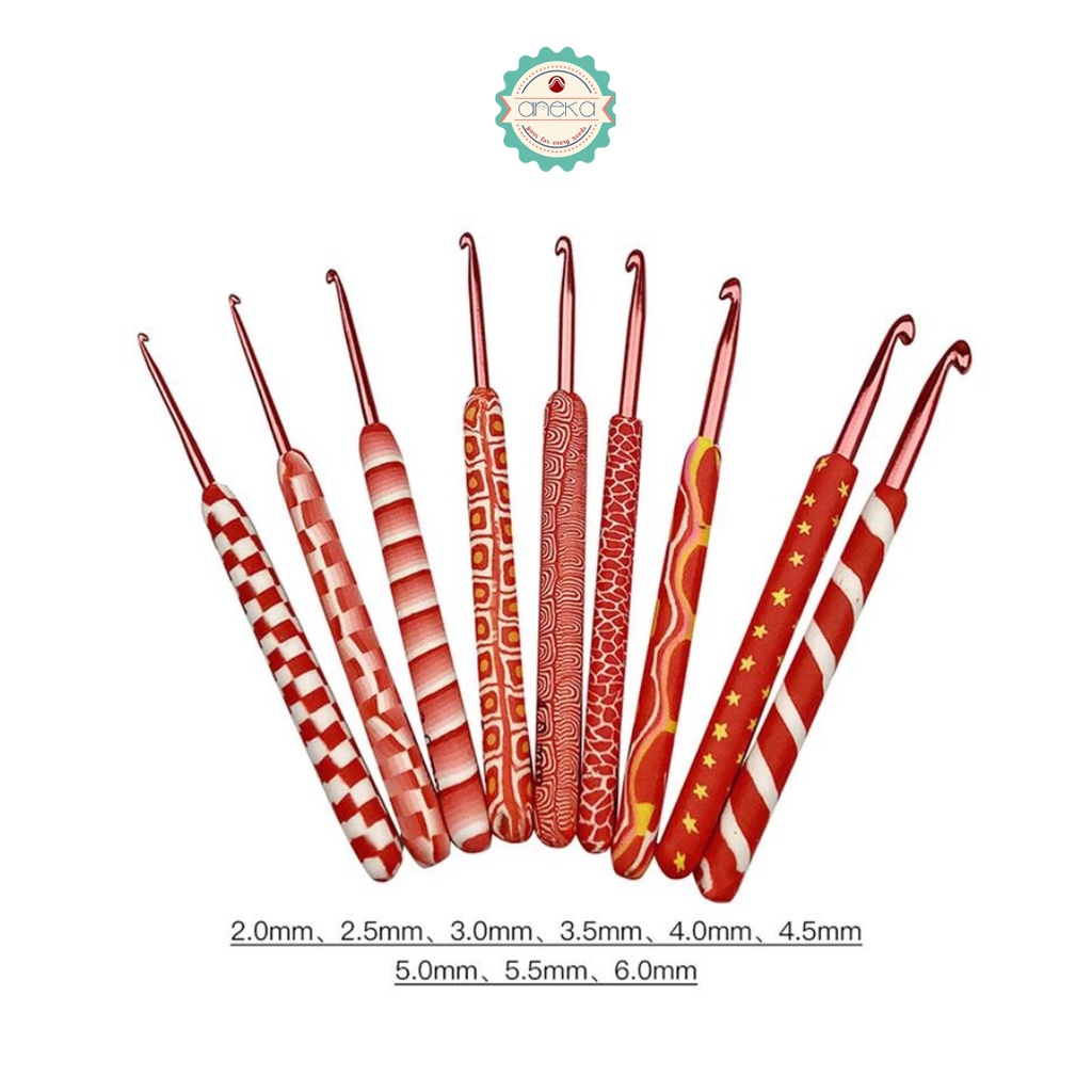 AnekaBenang - Jarum Rajut / Hakpen Karet Merah Motif / Crochet Hook