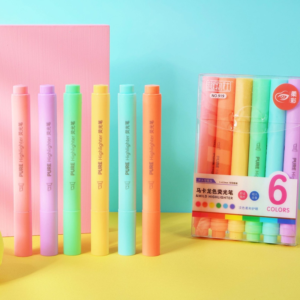 6pcs / set Pensil marker Warna Macaron fluorescent Untuk Sekolah / Kantor